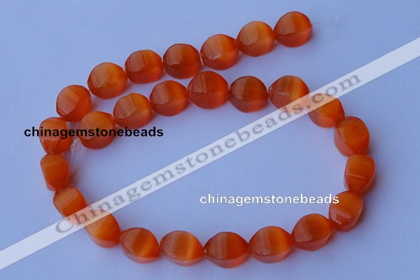 CCT27 14 inches 10*14mm twisted orange red cats eye beads wholesale