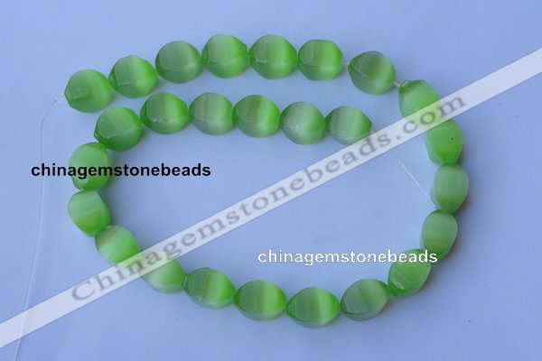 CCT28 14 inches 10*14mm twisted light green cats eye beads wholesale