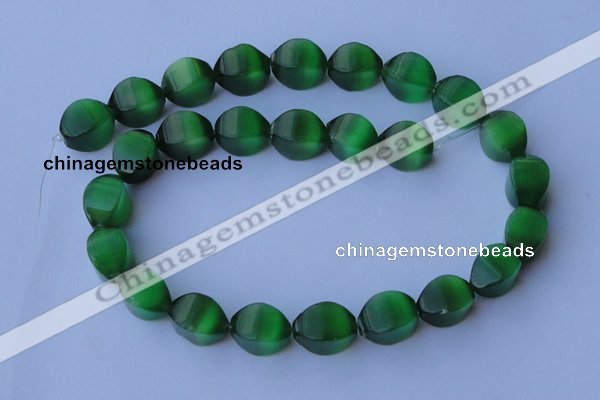 CCT29 14 inches 10*14mm twisted green cats eye beads wholesale