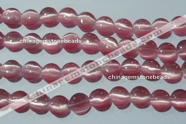 CCT545 15 inches 12mm flat round cats eye beads wholesale