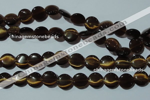 CCT548 15 inches 12mm flat round cats eye beads wholesale