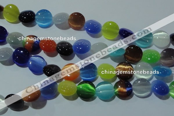 CCT552 15 inches 12mm flat round cats eye beads wholesale