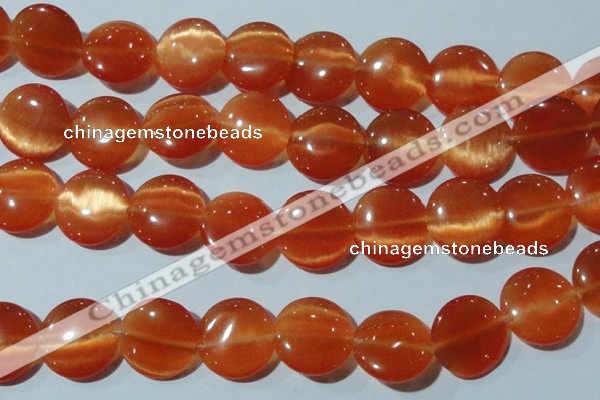 CCT572 15 inches 14mm flat round cats eye beads wholesale