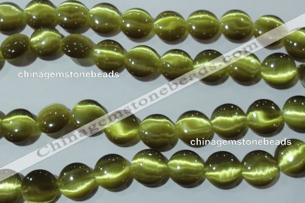 CCT573 15 inches 14mm flat round cats eye beads wholesale