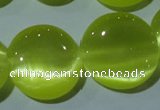 CCT574 15 inches 14mm flat round cats eye beads wholesale