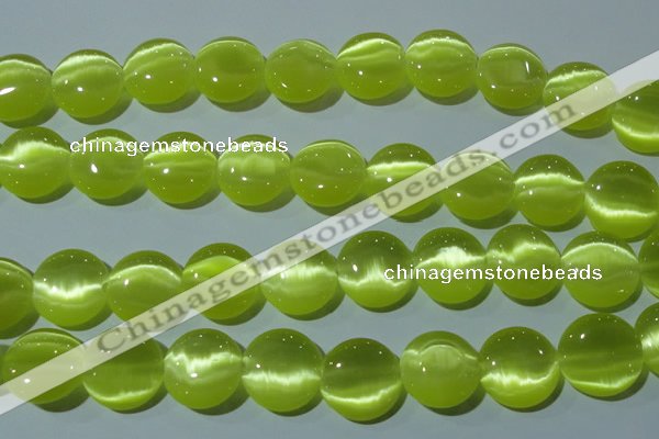 CCT574 15 inches 14mm flat round cats eye beads wholesale