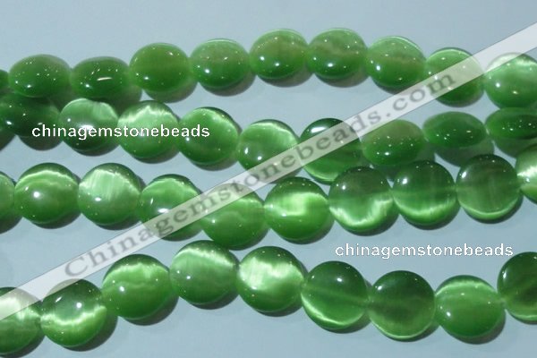 CCT575 15 inches 14mm flat round cats eye beads wholesale