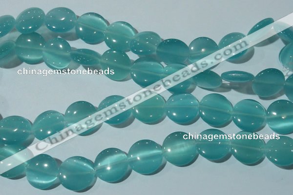 CCT577 15 inches 14mm flat round cats eye beads wholesale