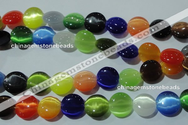 CCT581 15 inches 14mm flat round cats eye beads wholesale