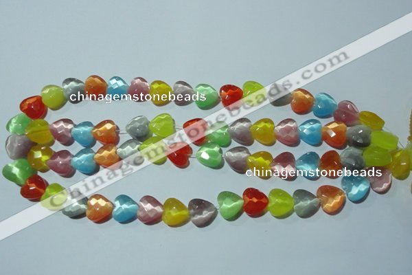 CCT973 15 inches 12*12mm faceted heart cats eye beads wholesale