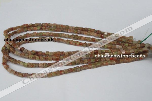 CCU05 15.5 inches 4*4mm cube New unakite beads wholesale