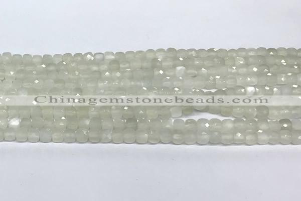 CCU1001 15 inches 4mm faceted cube moonstone beads