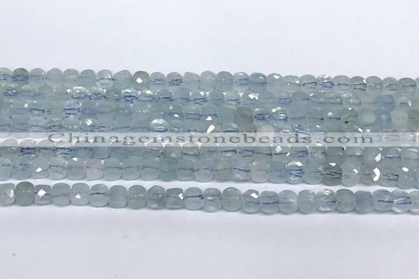 CCU1003 15 inches 4mm faceted cube aquamarine beads