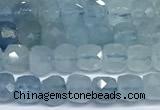 CCU1005 15 inches 4mm faceted cube aquamarine beads