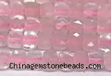 CCU1006 15 inches 4mm faceted cube rose quartz beads