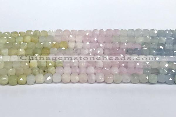 CCU1007 15 inches 4mm faceted cube morganite beads