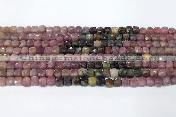 CCU1010 15 inches 4mm faceted cube tourmaline beads