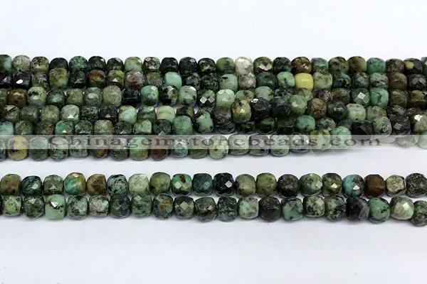 CCU1026 15 inches 4mm faceted cube African turquoise beads