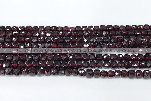 CCU1028 15 inches 4mm faceted cube red garnet beads