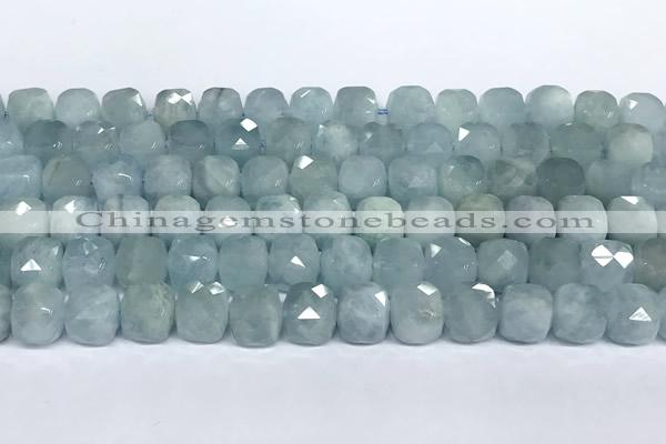 CCU1049 15 inches 8mm faceted cube aquamarine beads