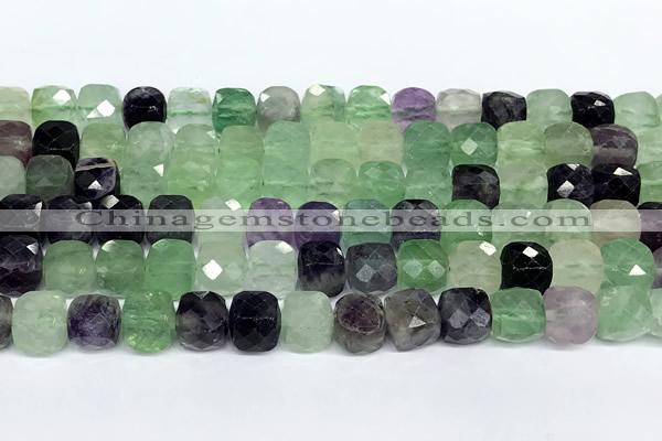 CCU1054 15 inches 8mm faceted cube fluorite beads