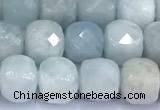 CCU1273 15 inches 6mm - 7mm faceted cube aquamarine beads