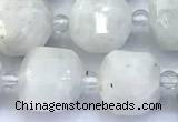 CCU1285 15 inches 9mm - 10mm faceted cube white moonstone beads