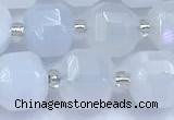 CCU1286 15 inches 9mm - 10mm faceted cube blue chalcedony beads