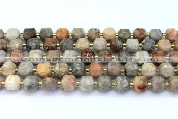 CCU1288 15 inches 9mm - 10mm faceted cube chrysanthemum agate beads