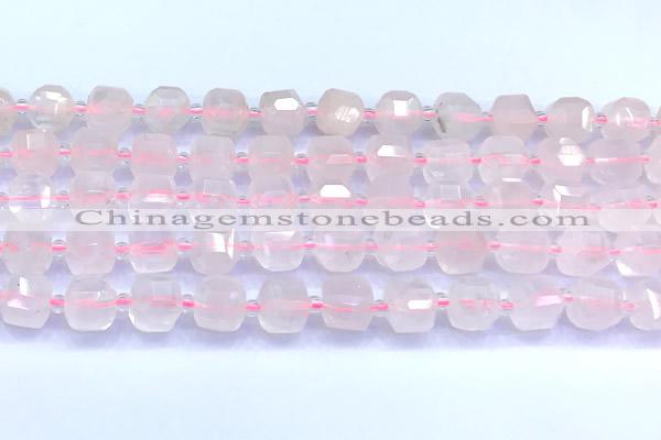 CCU1301 15 inches 9mm - 10mm faceted cube rose quartz beads