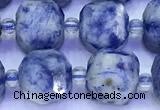 CCU1303 15 inches 9mm - 10mm faceted cube blue spot stone beads