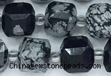 CCU1305 15 inches 9mm - 10mm faceted cube snowflake obsidian beads