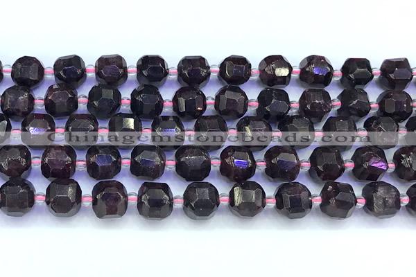 CCU1306 15 inches 9mm - 10mm faceted cube red garnet beads