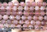CCU1456 15 inches 8mm - 9mm faceted cub strawberry quartz beads
