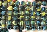 CCU1470 15 inches 8mm - 9mm faceted cube yellow & blue tiger eye beads