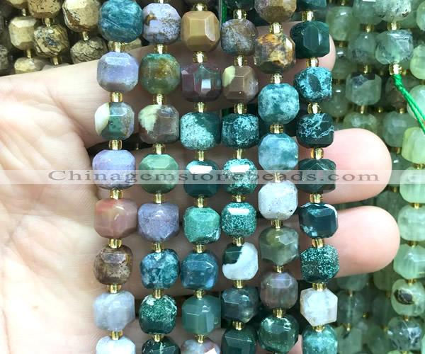 CCU1505 15 inches 8mm - 9mm faceted cube ocean agate beads