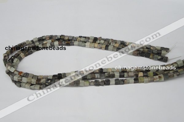 CCU16 15.5 inches 4*4mm cube silver leaf jasper beads wholesale