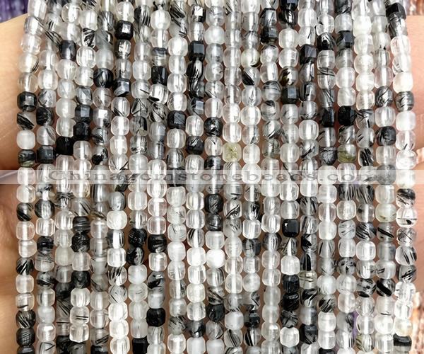 CCU1611 15 inches 2.5mm faceted cube black rutilated quartz beads