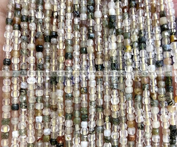 CCU1612 15 inches 2.5mm faceted cube mixed rutilated quartz beads