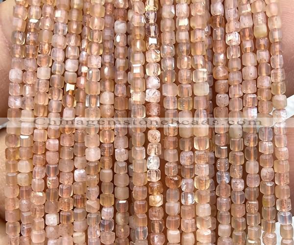 CCU1634 15 inches 2.5mm faceted cube golden sunstone beads