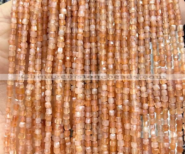 CCU1635 15 inches 2.5mm faceted cube golden sunstone beads