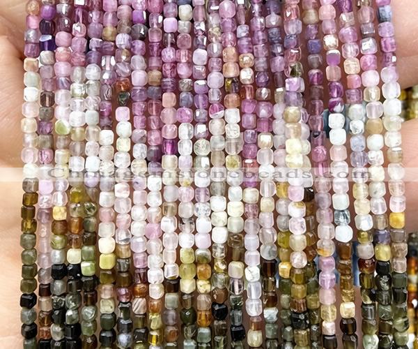 CCU1645 15 inches 2.5mm faceted cube rainbow tourmaline beads