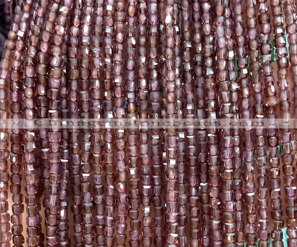 CCU1658 15 inches 2.5mm faceted cube coffee garnet beads