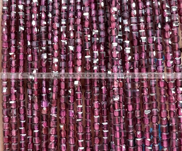 CCU1660 15 inches 2.5mm faceted cube red garnet beads