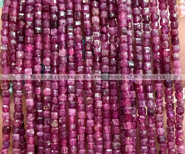 CCU1679 15 inches 2.5mm faceted cube ruby gemstone beads
