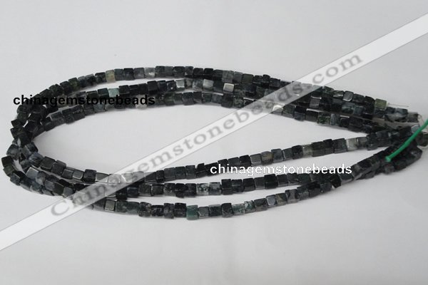 CCU17 15.5 inches 4*4mm cube moss agate beads wholesale