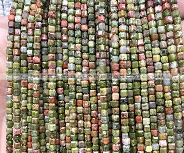CCU1708 15 inches 2.5mm faceted cube unakite gemstone beads