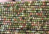 CCU1708 15 inches 2.5mm faceted cube unakite gemstone beads