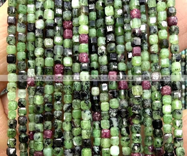 CCU1709 15 inches 2.5mm faceted cube ruby zoisite beads