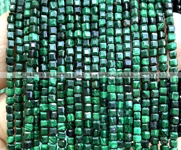 CCU1714 15 inches 2.5mm faceted cube malachite gemstone beads